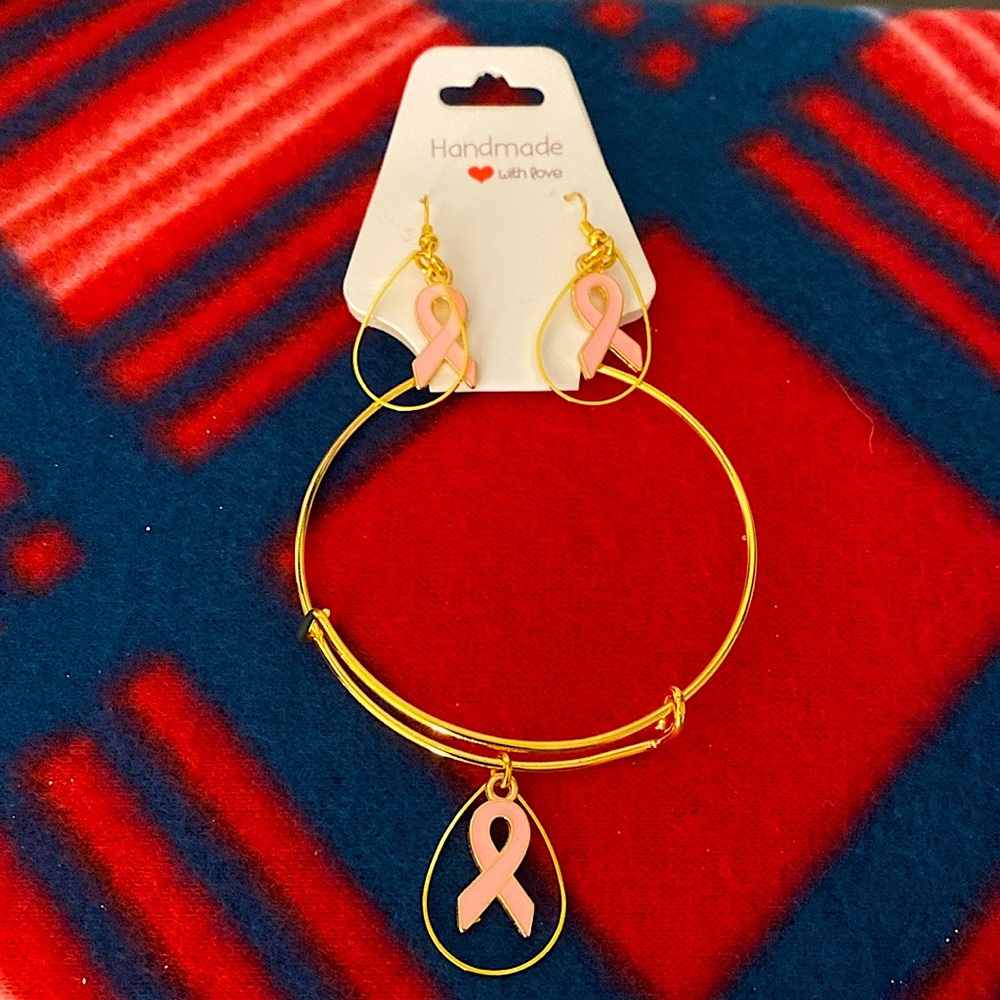 🆕 Breast Cancer Earrings & Bracelet Set - Handmade and Artisan Crafted b…